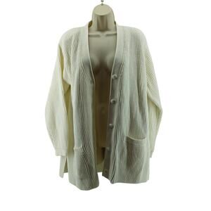 Vintage Liz Baker Cream Ribbed V Neck Cardigan Womens Large